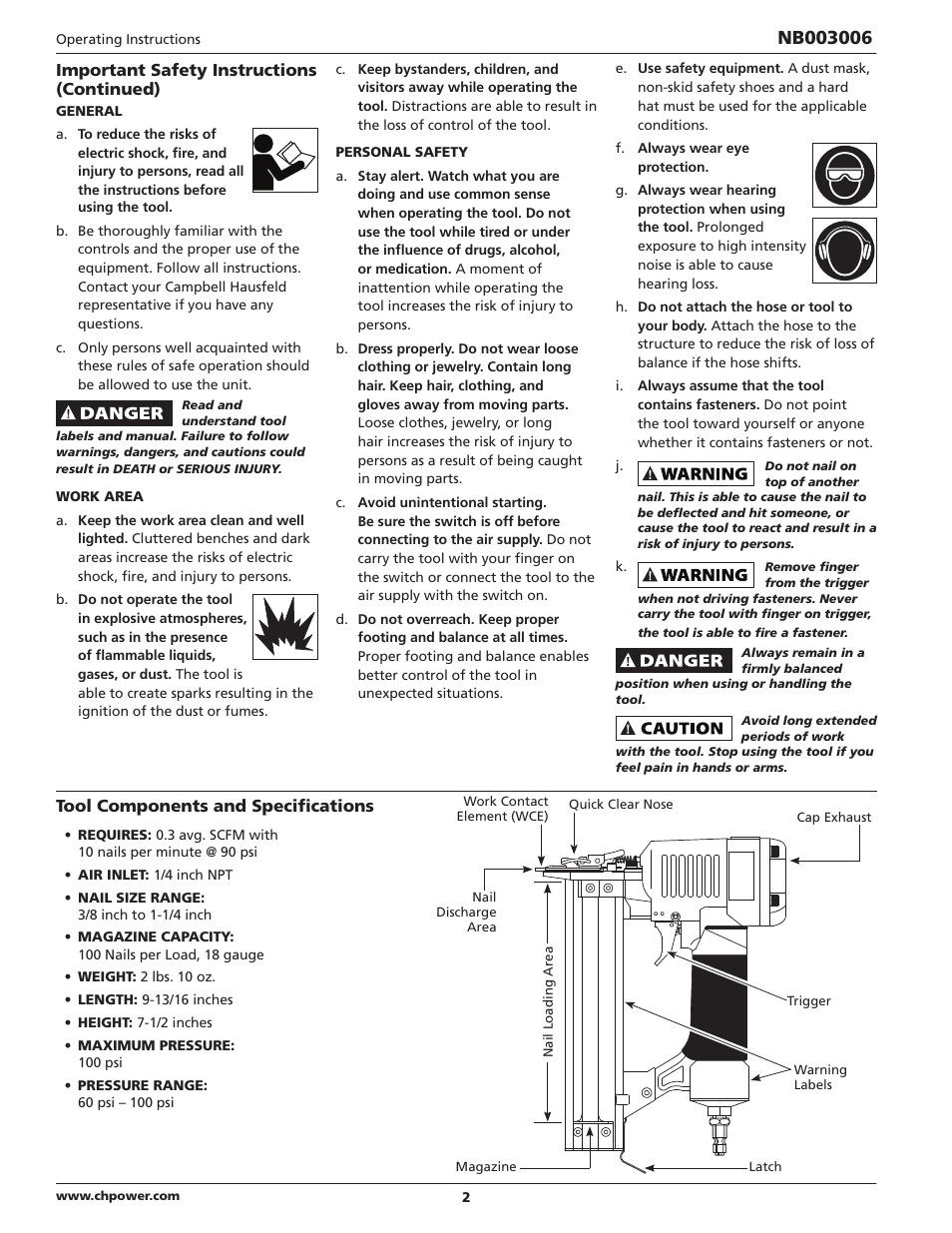 Campbell Hausfeld IN703700AV User Manual | Page 2 / 24