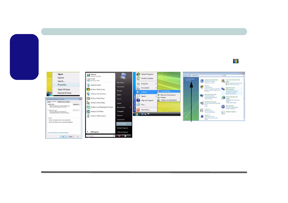 Windows vista start menu & control panel | Eurocom M735T Puma User Manual | Page 24 / 226