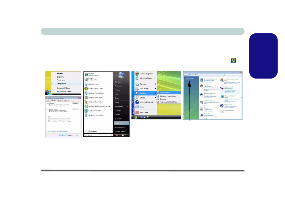 Windows vista start menu & control panel | Eurocom M76TU Mamba User Manual | Page 23 / 226