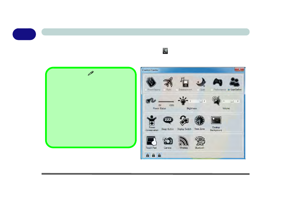 Control center, Control center -10 | Eurocom Monster User Manual | Page 38 / 222