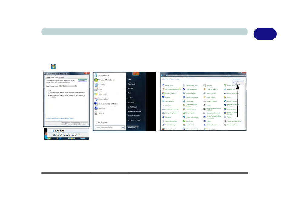 Windows 7 start menu & control panel, Windows 7 start menu & control panel -15 | Eurocom Monster User Manual | Page 43 / 222