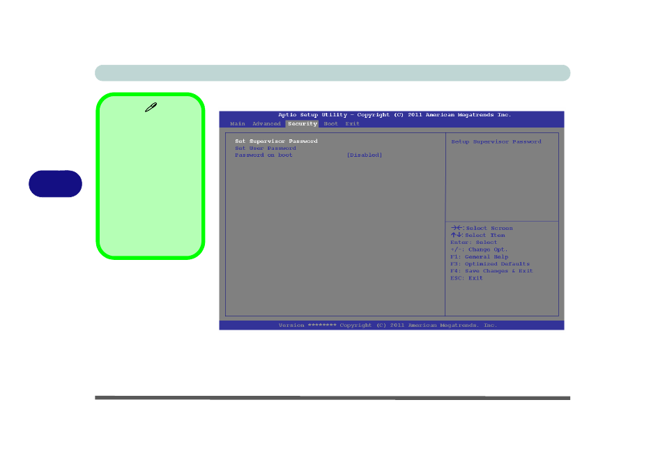 Security menu, Set supervisor password (security menu) | Eurocom Monster User Manual | Page 96 / 222