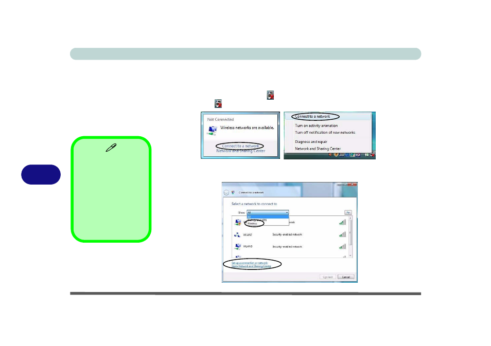 7connecting to a wireless network | Eurocom R130T ELEMENT User Manual | Page 132 / 274