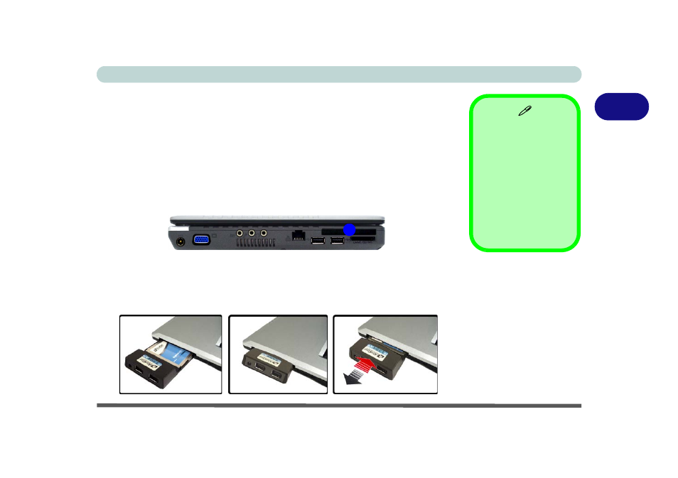 Expresscard slot, Inserting and removing expresscards, Expresscard slot -7 | Inserting and removing expresscards -7 | Eurocom R130T ELEMENT User Manual | Page 47 / 274