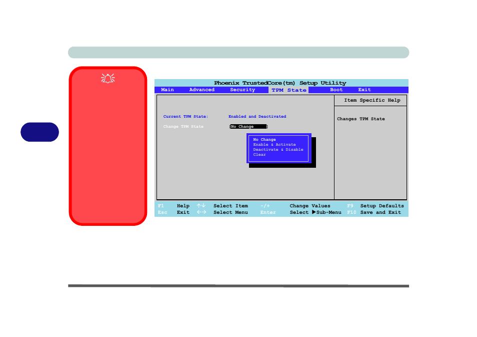 Tpm state, Change tpm state (tpm state), Tpm state -14 change tpm state (tpm state) -14 | Bios utilities 5 - 14 tpm state, Figure 5 - 5 | Eurocom R130T ELEMENT User Manual | Page 88 / 274