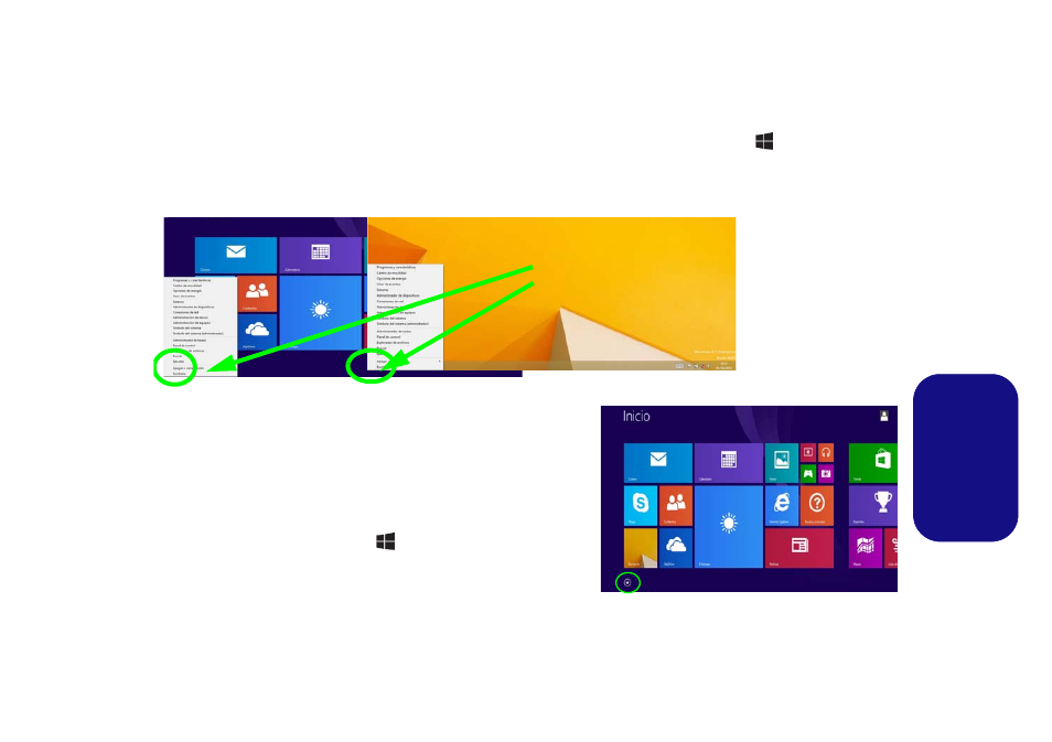 Panel de control de windows 8.1, Pantalla inicio y escritorio de windows 8.1, Es pa ñol | Eurocom Shark 3 User Manual | Page 115 / 156