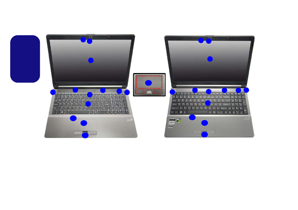 System map: front view with lcd panel open, Models a & c), English | Eurocom Shark 3 User Manual | Page 14 / 156