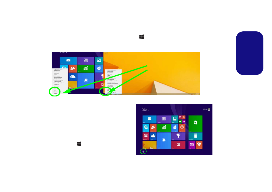 Windows 8.1 control panel, Windows 8.1 start screen & desktop, Engl ish | Eurocom Shark 3 User Manual | Page 25 / 156