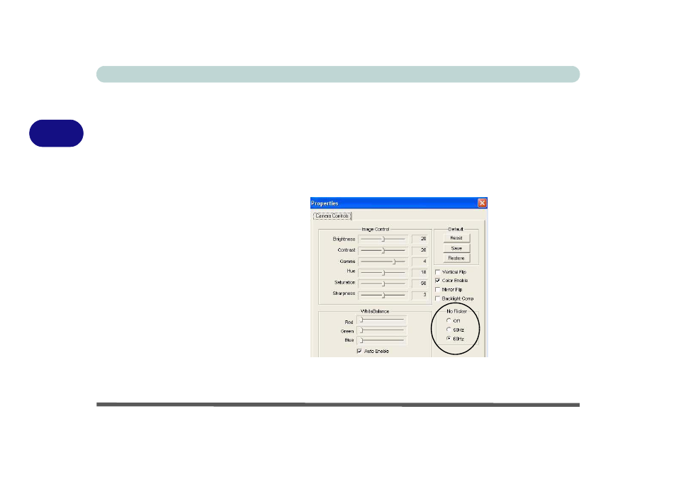 Figure 3 - 17 camera controls, Eliminating screen flicker -30 | Eurocom T210C Convertible User Manual | Page 100 / 178