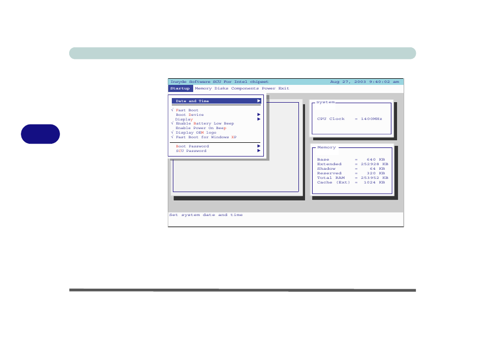 Startup menu, Figure 5 - 2 startup menu, Startup menu -8 fast boot (startup menu) -8 | Bios utilities 5 - 8 startup menu, Fast boot (startup menu), Figure 5 - 2 | Eurocom T210C Convertible User Manual | Page 130 / 178