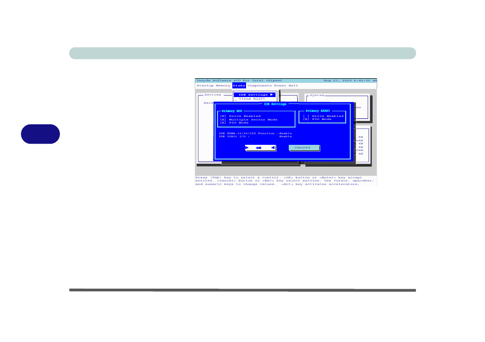 Disks menu, Figure 5 - 4 disks menu (ide settings), Bios utilities 5 - 12 disks menu | Ide settings (disks menu), Virus alerts (disks menu), Figure 5 - 4, Disks menu (ide settings) | Eurocom T210C Convertible User Manual | Page 134 / 178