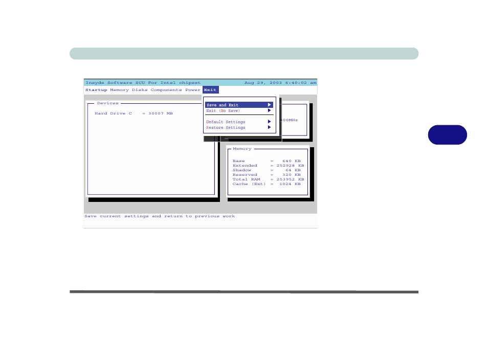 Exit menu, Figure 5 - 7 exit menu, Exit menu -17 save and exit (exit menu) -17 | Bios utilities exit menu 5 - 17, Save and exit (exit menu), Figure 5 - 7 | Eurocom T210C Convertible User Manual | Page 139 / 178
