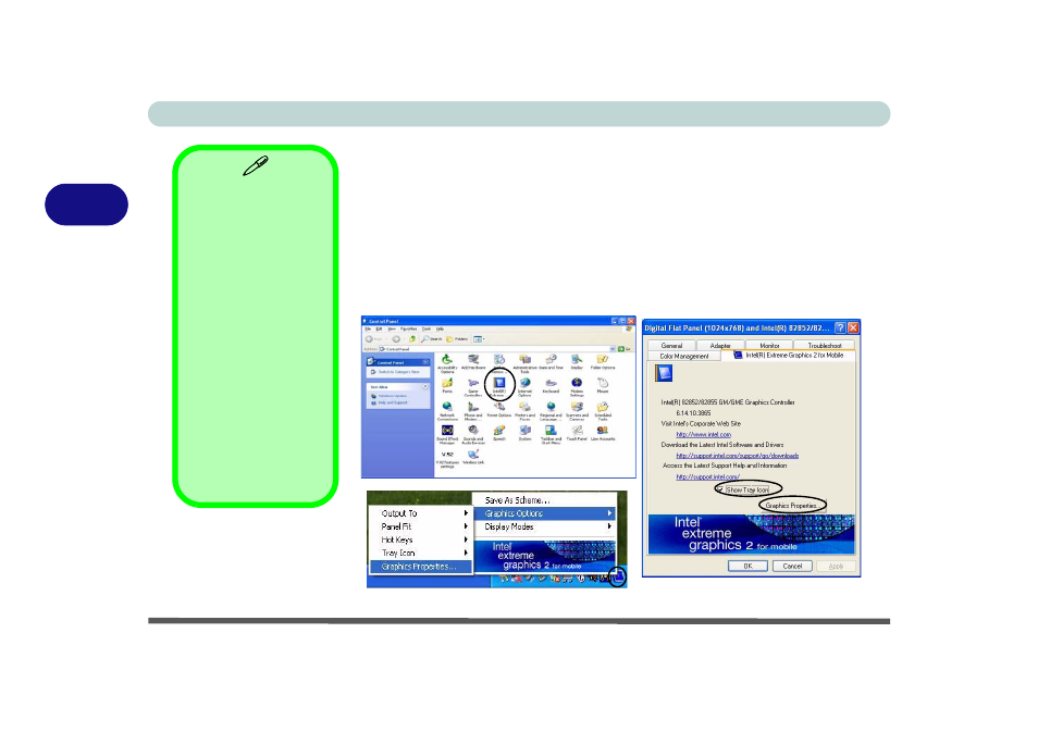 Intel video driver controls, Taskbar, Figure 3 - 4 intel extreme graphics control panel | Intel video driver controls -8 | Eurocom T210C Convertible User Manual | Page 78 / 178