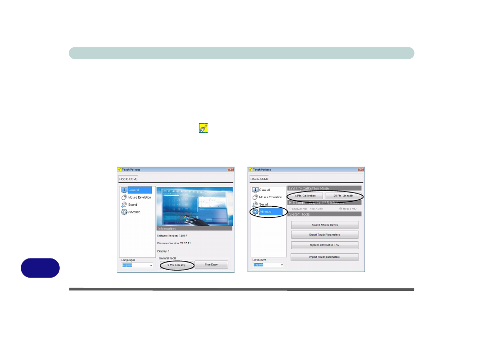 Tablet notebook input, Calibrating the touch panel | Eurocom T890M ELEMENT User Manual | Page 160 / 218