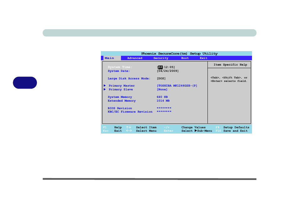 Main menu, System time & date (main menu), Main menu -6 system time & date (main menu) -6 | Bios utilities 5 - 6 main menu, Figure 5 - 2 | Eurocom T890M ELEMENT User Manual | Page 96 / 218