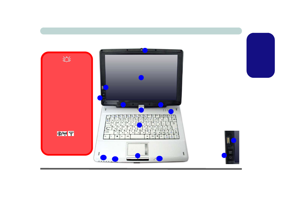 System map: top view with lcd panel open, Engl ish | Eurocom TN12R Tablet User Manual | Page 19 / 226