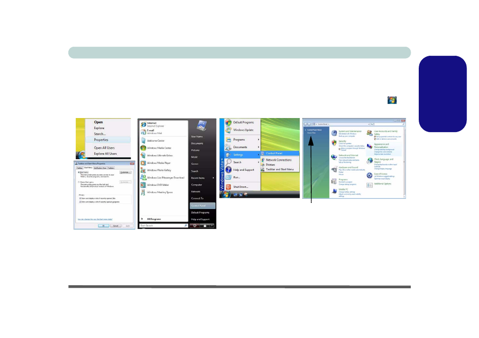 Windows vista start menu & control panel | Eurocom TN12R Tablet User Manual | Page 27 / 226