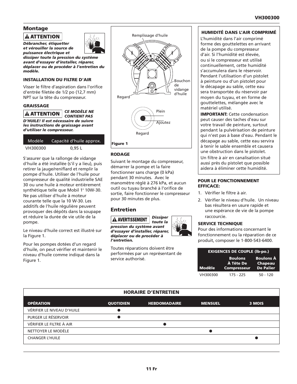 Montage, Entretien | Campbell Hausfeld VH300300 User Manual | Page 11 / 24