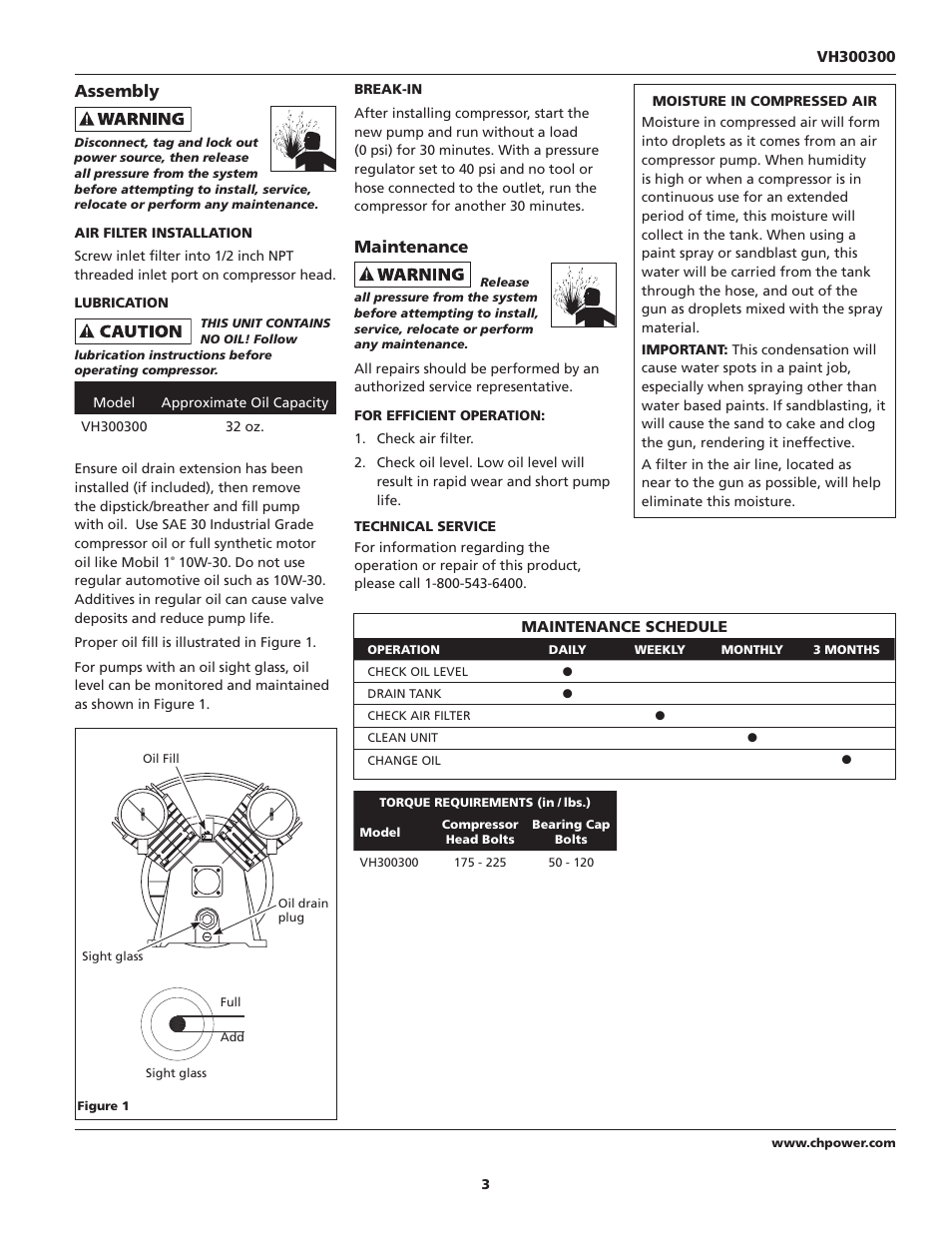 Assembly, Maintenance | Campbell Hausfeld VH300300 User Manual | Page 3 / 24