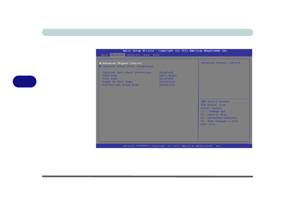 Advanced menu, Advanced chipset control (advanced menu) | Eurocom W150ER FOX 4.0 User Manual | Page 110 / 292