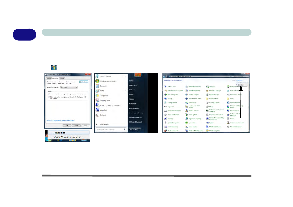 Windows 7 start menu & control panel | Eurocom W150ER FOX 4.0 User Manual | Page 50 / 292