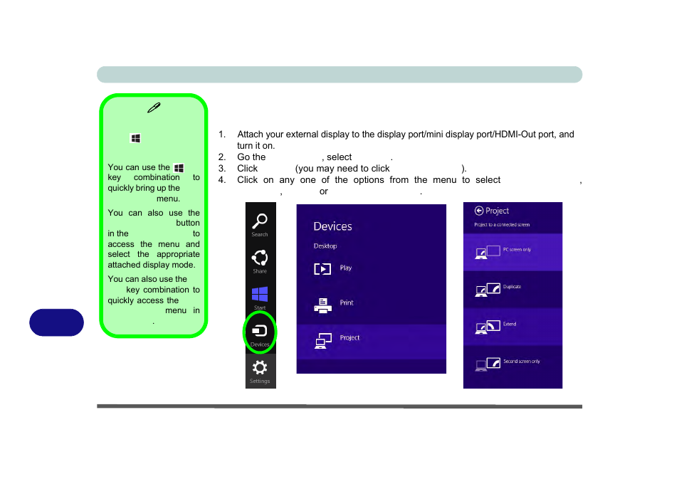 Attaching other displays - devices (charms bar) | Eurocom M5 Pro User Manual | Page 282 / 298