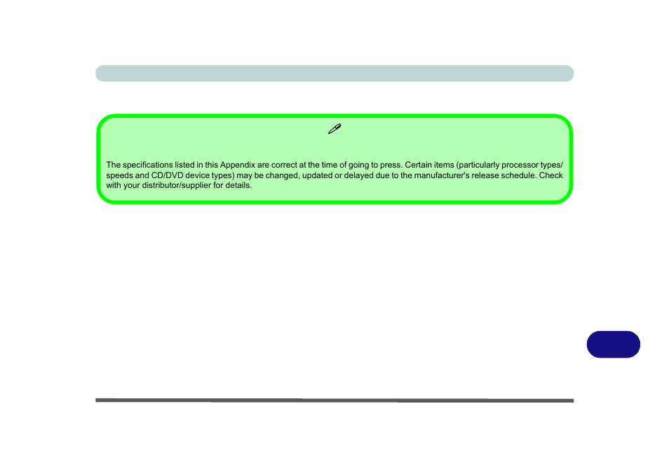 Appendix d: specifications, Specifications | Eurocom M5 Pro User Manual | Page 295 / 298