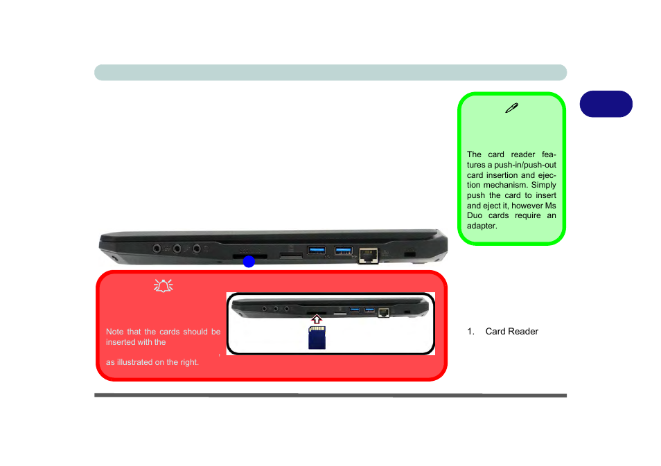 Multi-in-1 card reader, Multi-in-1 card reader -3 | Eurocom M5 Pro User Manual | Page 73 / 298
