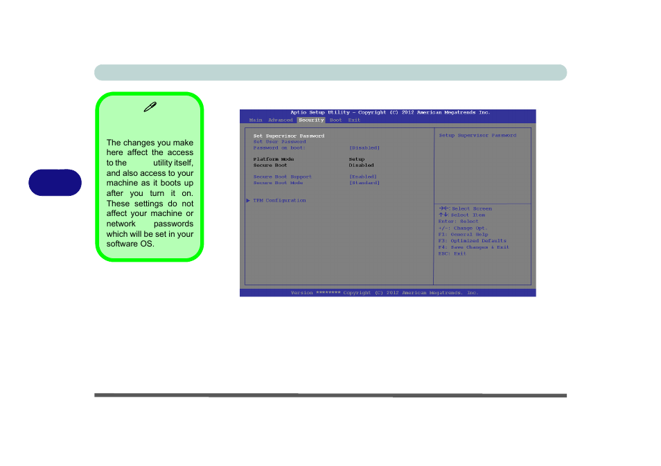 Security menu, Set supervisor password (security menu) | Eurocom X8 User Manual | Page 156 / 334