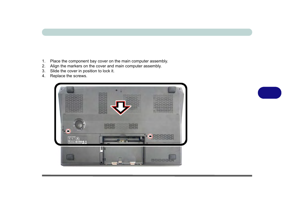Replacing the component bay cover, Replacing the component bay cover -21 | Eurocom X8 User Manual | Page 185 / 334