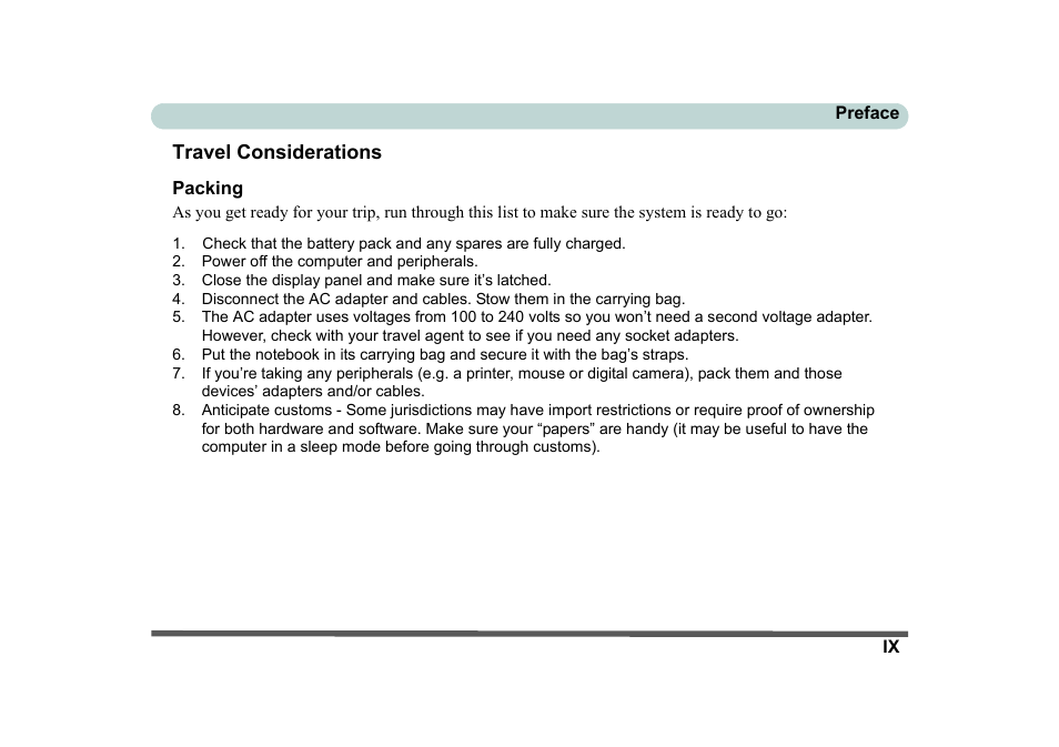 Travel considerations, Packing | Eurocom D270ES VIPER User Manual | Page 10 / 153