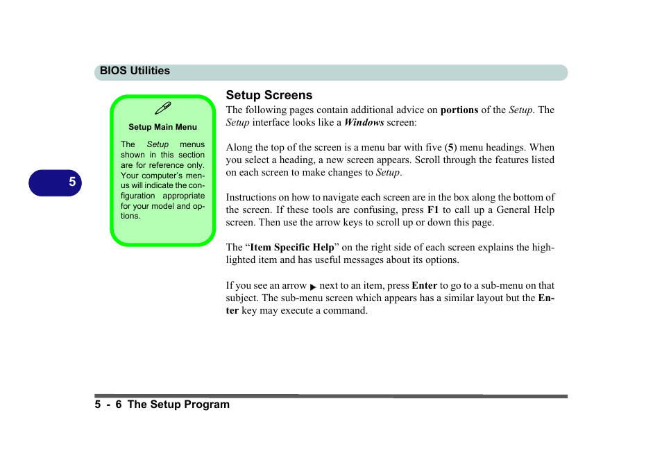 Setup screens, Setup main menu, Setup screens -6 | Eurocom D270ES VIPER User Manual | Page 105 / 153