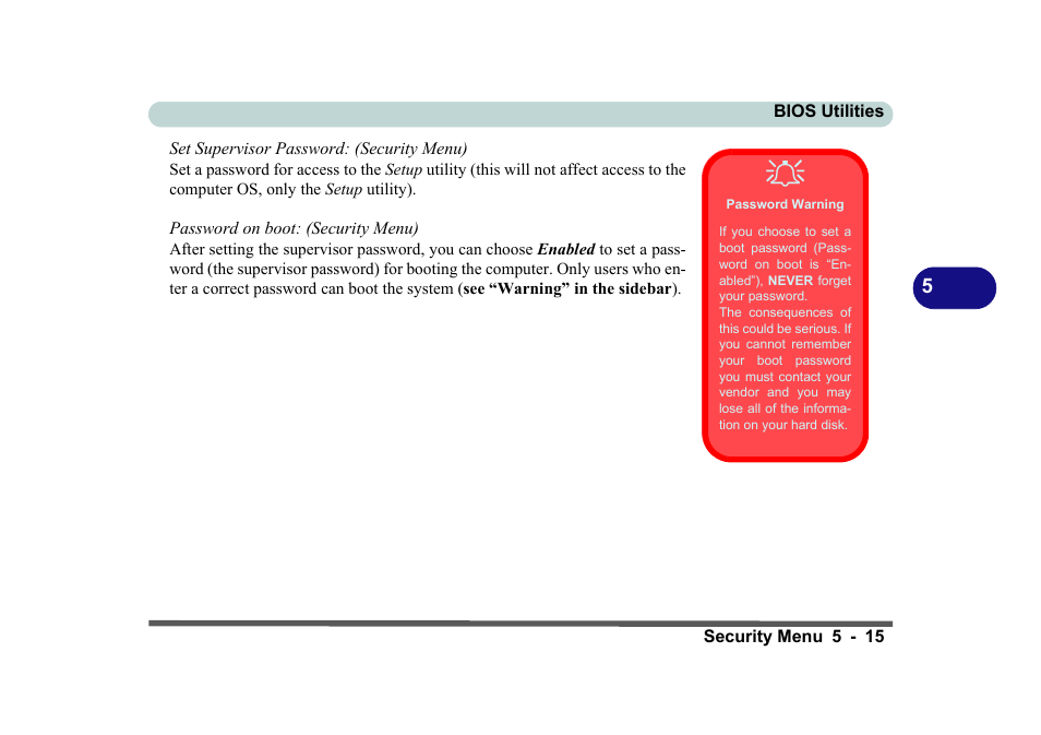 Password warning | Eurocom D270ES VIPER User Manual | Page 114 / 153
