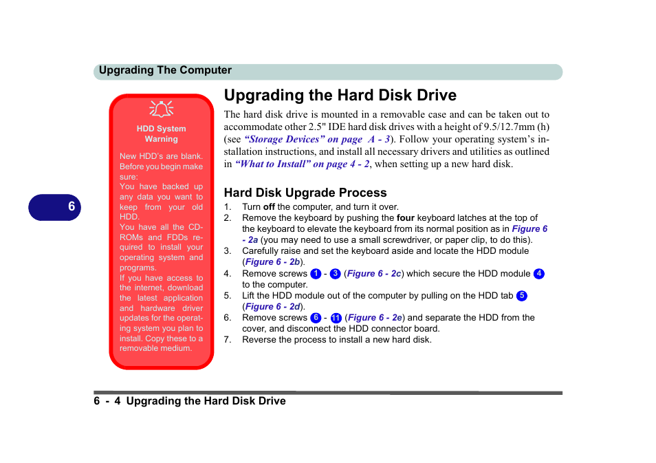 Upgrading the hard disk drive, Hdd system warning, Hard disk upgrade process | Upgrading the hard disk drive -4, Hard disk upgrade process -4, Ailable in, Upgrading the | Eurocom D270ES VIPER User Manual | Page 123 / 153