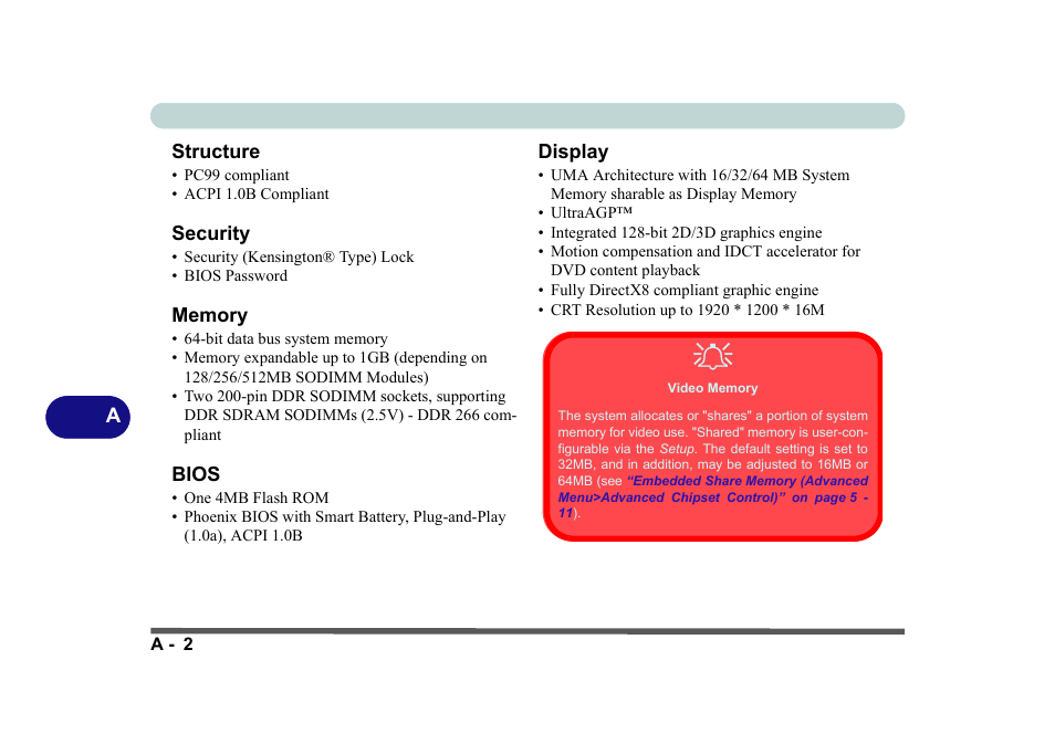 Structure, Security, Memory | Bios, Display, Video memory | Eurocom D270ES VIPER User Manual | Page 149 / 153