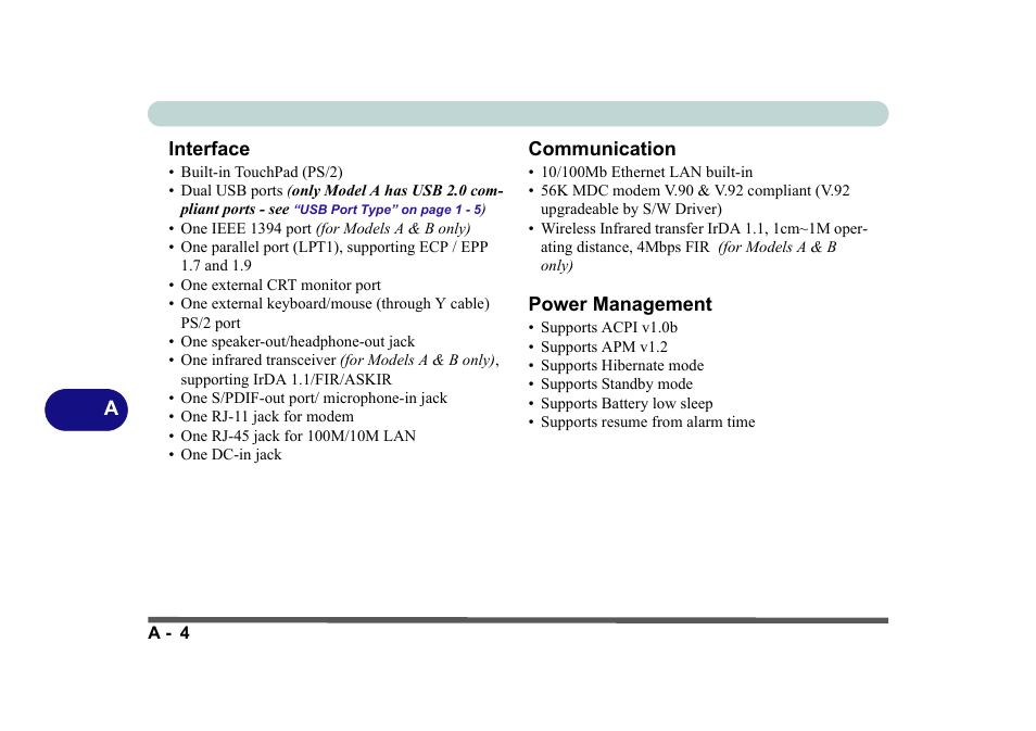 Interface, Communication, Power management | Check | Eurocom D270ES VIPER User Manual | Page 151 / 153