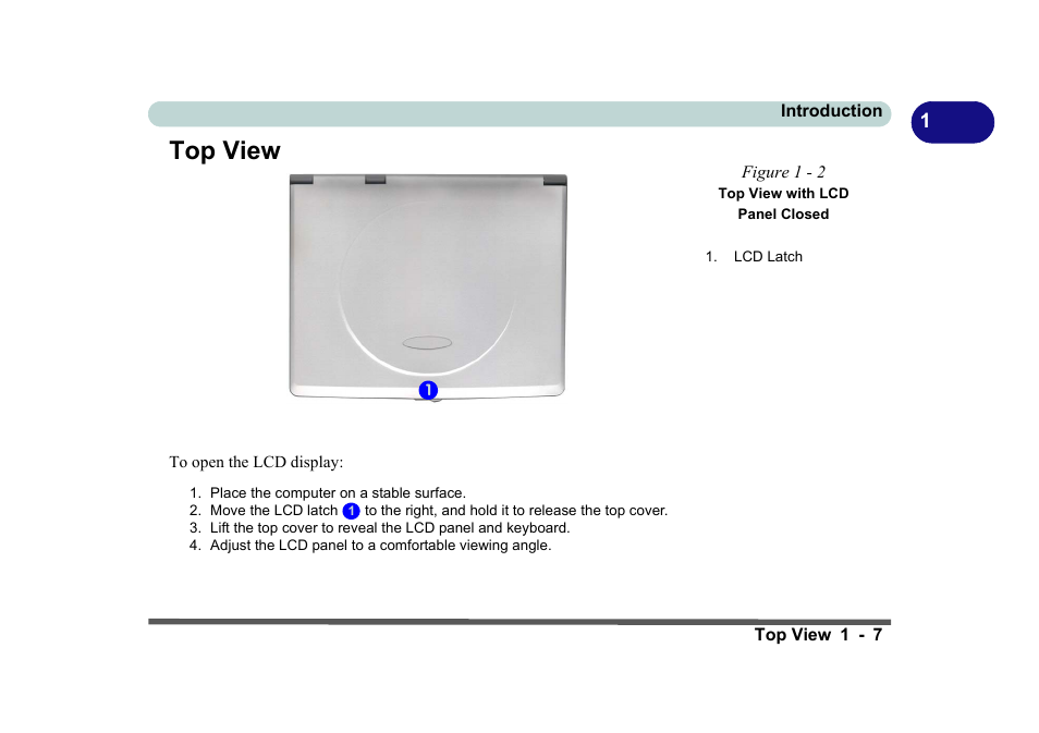 Top view, Figure 1 - 2 top view with lcd panel closed, Top view -7 | Eurocom D270ES VIPER User Manual | Page 26 / 153