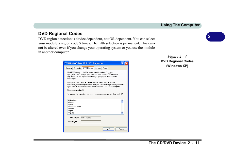 Dvd regional codes, Figure 2 - 4 dvd regional codes (windows xp), Dvd regional codes -11 | Eurocom D270ES VIPER User Manual | Page 52 / 153