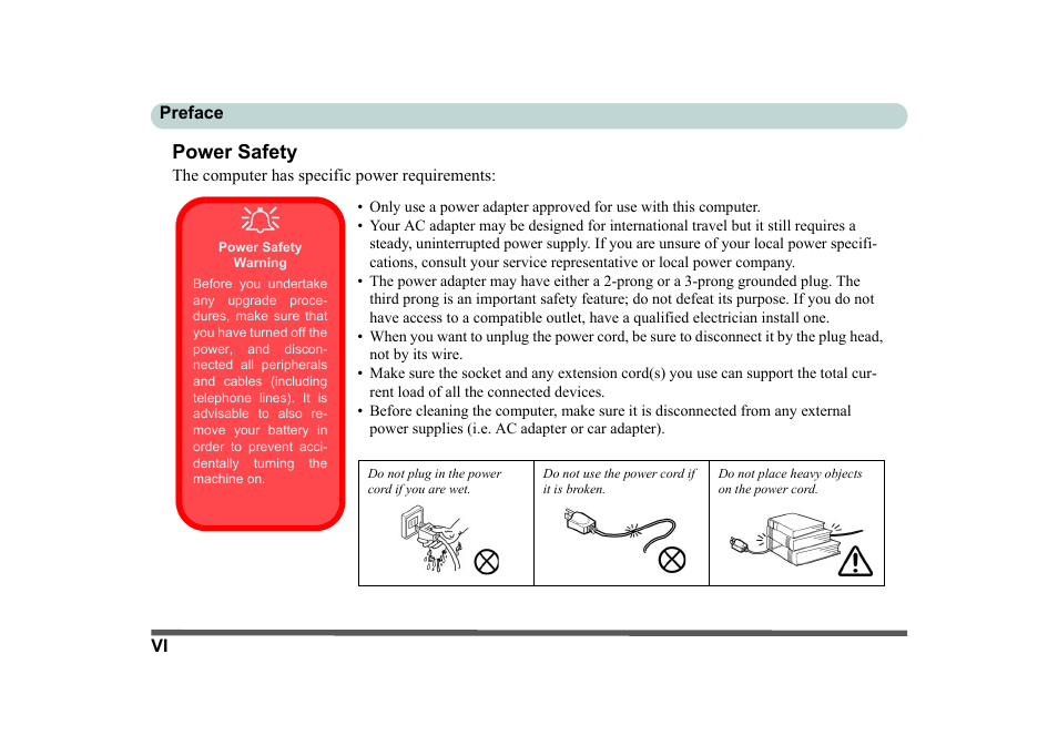 Power safety, Power safety warning | Eurocom D270ES VIPER User Manual | Page 7 / 153