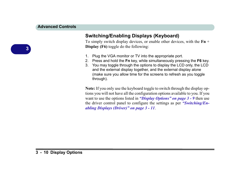 Switching/enabling displays (keyboard), Switching/enabling displays (keyboard) -10 | Eurocom D270ES VIPER User Manual | Page 73 / 153