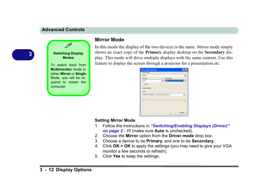 Mirror mode, Switching display modes, Mirror mode -12 | Eurocom D270ES VIPER User Manual | Page 75 / 153