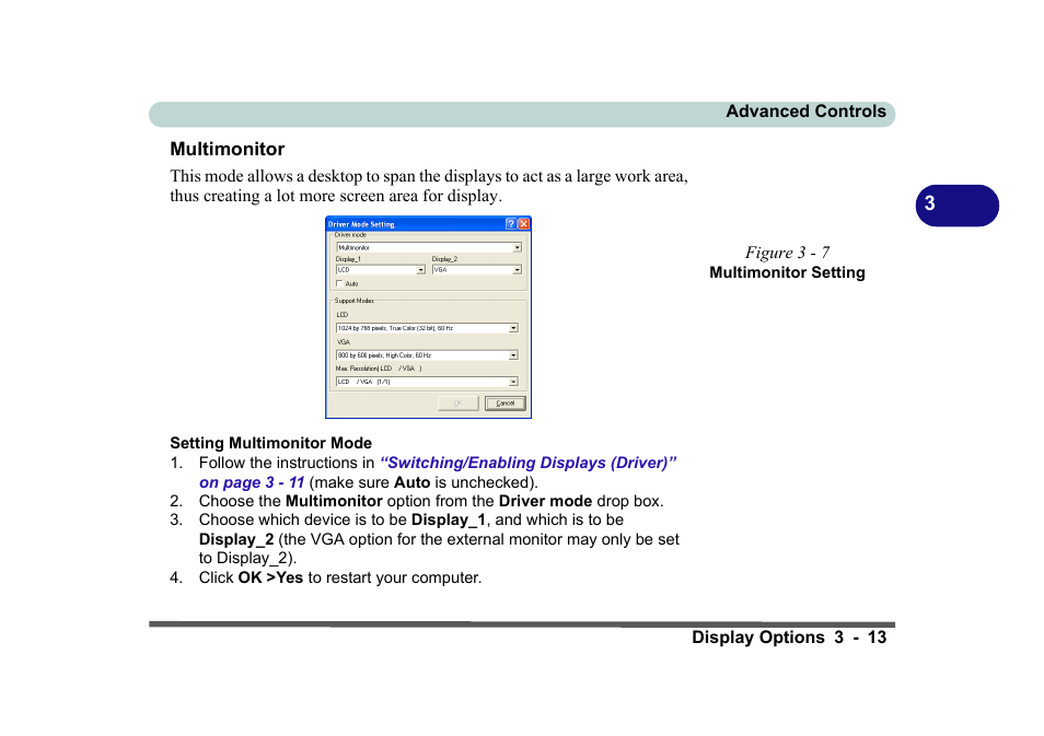 Multimonitor, Figure 3 - 7 multimonitor setting, Multimonitor -13 | Eurocom D270ES VIPER User Manual | Page 76 / 153