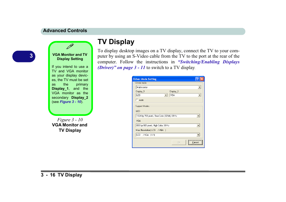 Tv display, Vga monitor and tv display setting, Figure 3 - 10 vga monitor and tv display | Tv display -16 | Eurocom D270ES VIPER User Manual | Page 79 / 153