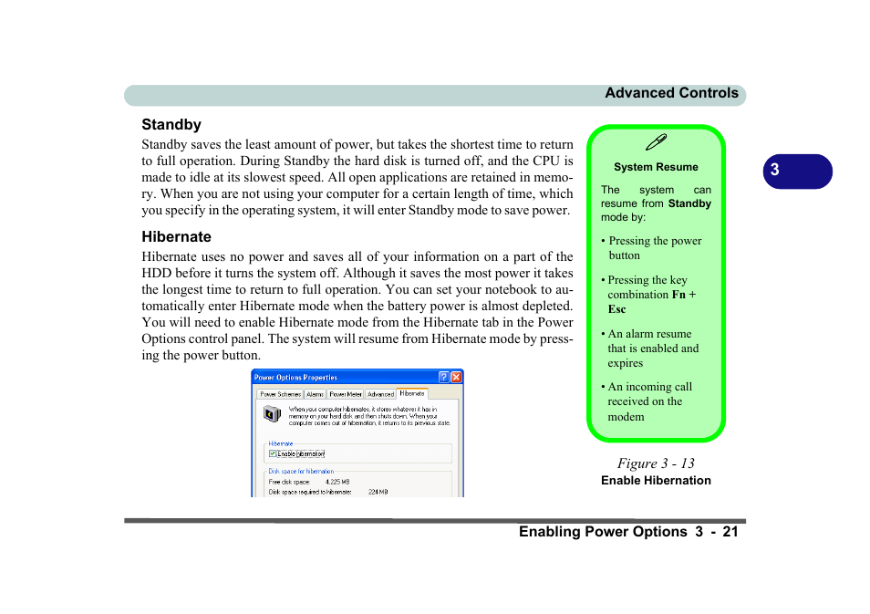Standby, System resume, Figure 3 - 13 enable hibernation | Hibernate, Standby -21 hibernate -21 | Eurocom D270ES VIPER User Manual | Page 84 / 153