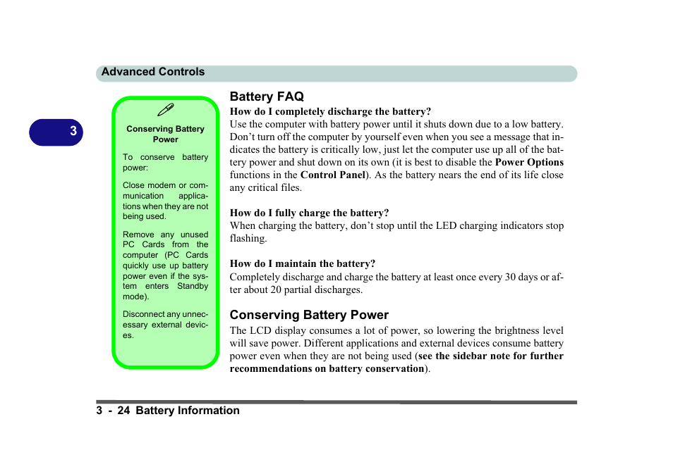 Battery faq, Conserving battery power, Battery faq -24 conserving battery power -24 | Eurocom D270ES VIPER User Manual | Page 87 / 153