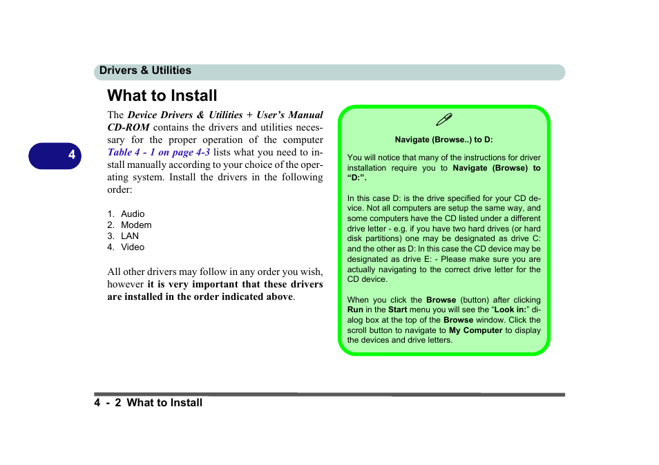 What to install, Navigate (browse..) to d, What to install -2 | Ers (see, What to install” on, Video driver is installed (see | Eurocom D270ES VIPER User Manual | Page 91 / 153