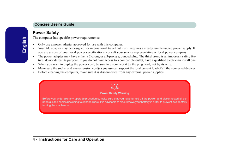Power safety | Eurocom D40EV IMPRESSA User Manual | Page 10 / 206