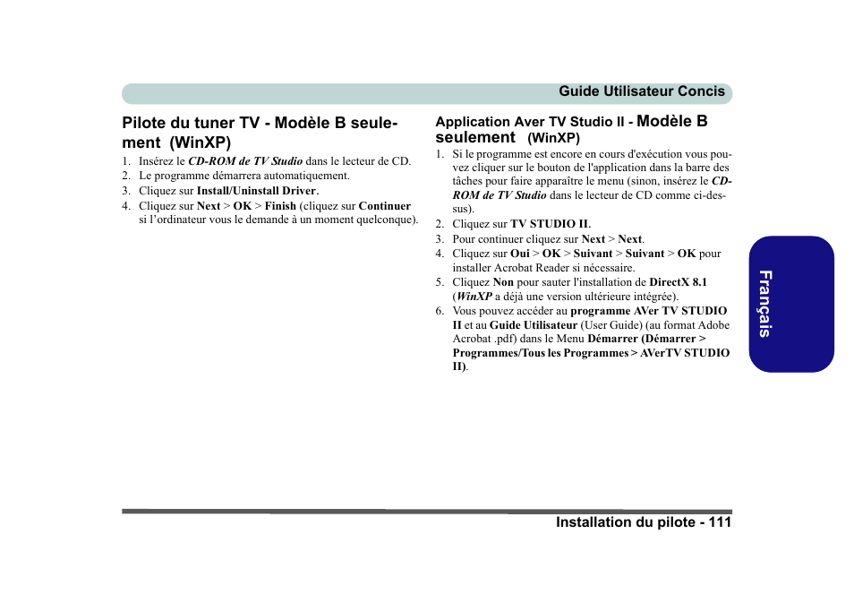 Pilote du tuner tv - modèle b seule ment (winxp) | Eurocom D40EV IMPRESSA User Manual | Page 117 / 206