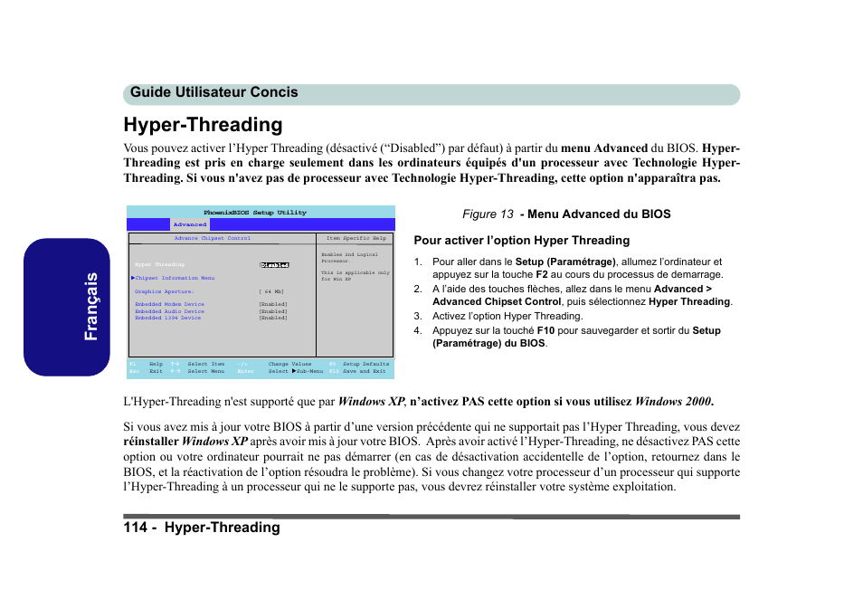 Hyper-threading, Français, 114 - hyper-threading guide utilisateur concis | Eurocom D40EV IMPRESSA User Manual | Page 120 / 206