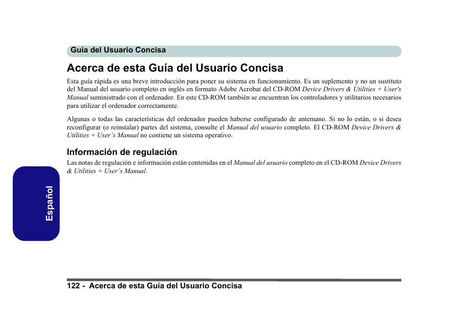 Acerca de esta guía del usuario concisa, Información de regulación | Eurocom D40EV IMPRESSA User Manual | Page 128 / 206